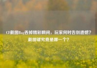 CF截图Bug吞掉精彩瞬间，玩家何时告别遗憾？截图键究竟是哪一个？