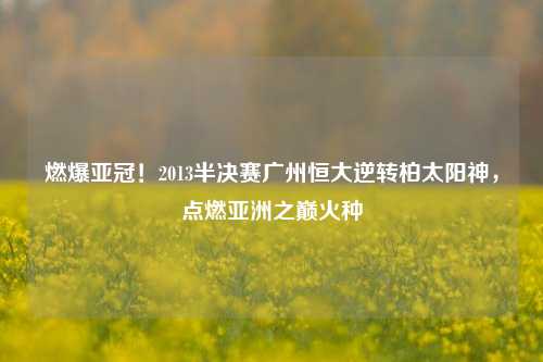 燃爆亚冠！2013半决赛广州恒大逆转柏太阳神，点燃亚洲之巅火种