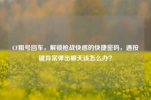 CF租号回车,解锁枪战快感的快捷密码,遇按键异常弹出聊天该怎么办?