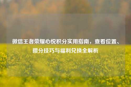 微信王者荣耀心悦积分实用指南,查看位置、攒分技巧与福利兑换全解析