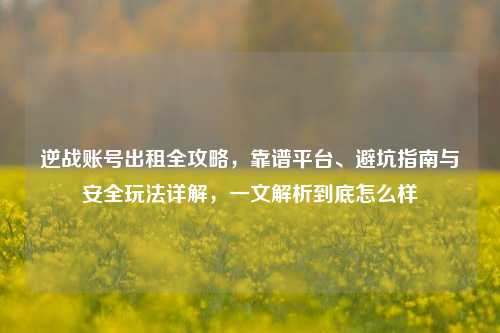 逆战账号出租全攻略,靠谱平台、避坑指南与安全玩法详解,一文解析到底怎么样