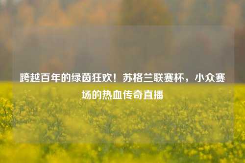 跨越百年的绿茵狂欢!苏格兰联赛杯,小众赛场的热血传奇直播