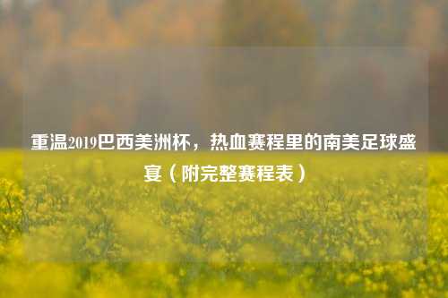 重温2019巴西美洲杯,热血赛程里的南美足球盛宴(附完整赛程表)