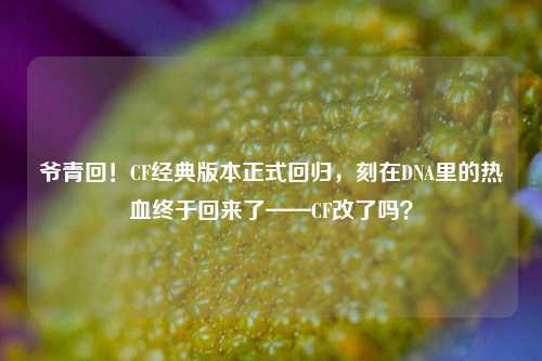 爷青回!CF经典版本正式回归,刻在DNA里的热血终于回来了——CF改了吗?
