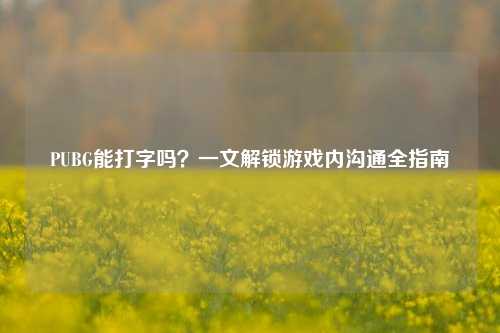 PUBG能打字吗?一文解锁游戏内沟通全指南
