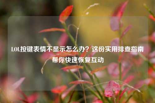 LOL按键表情不显示怎么办?这份实用排查指南帮你快速恢复互动