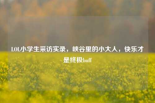 LOL小学生采访实录,峡谷里的小大人,快乐才是终极buff