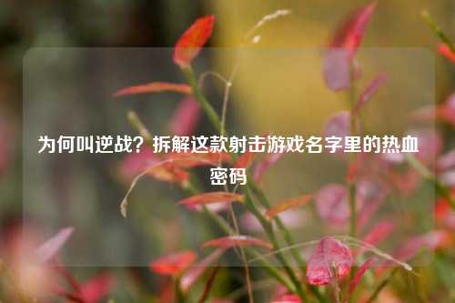 为何叫逆战?拆解这款射击游戏名字里的热血密码