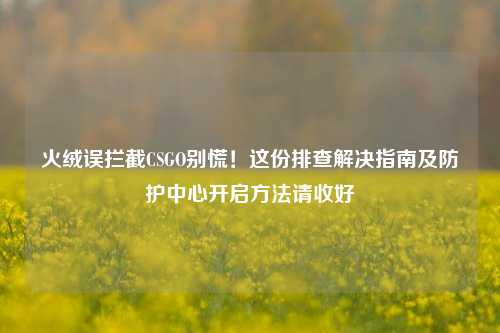 火绒误拦截CSGO别慌!这份排查解决指南及防护中心开启方法请收好