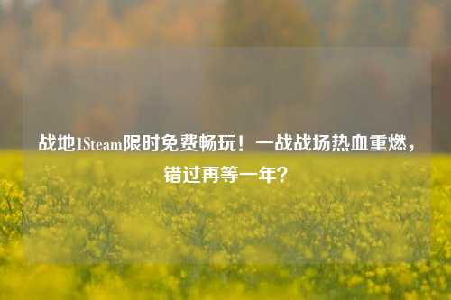 战地1Steam限时免费畅玩！一战战场热血重燃，错过再等一年？