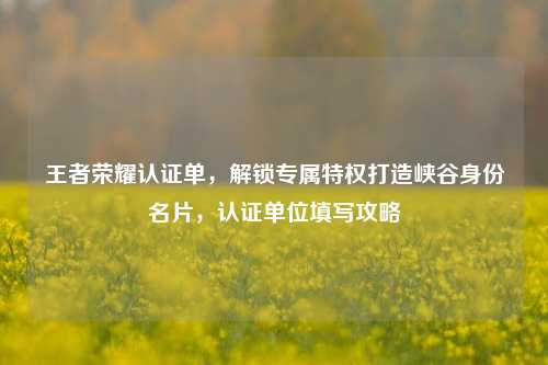 王者荣耀认证单，解锁专属特权打造峡谷身份名片，认证单位填写攻略