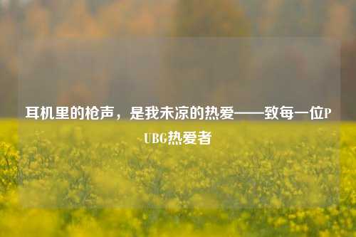 耳机里的枪声,是我未凉的热爱——致每一位PUBG热爱者