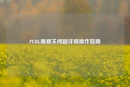 PUBG画质关闭超详细操作指南